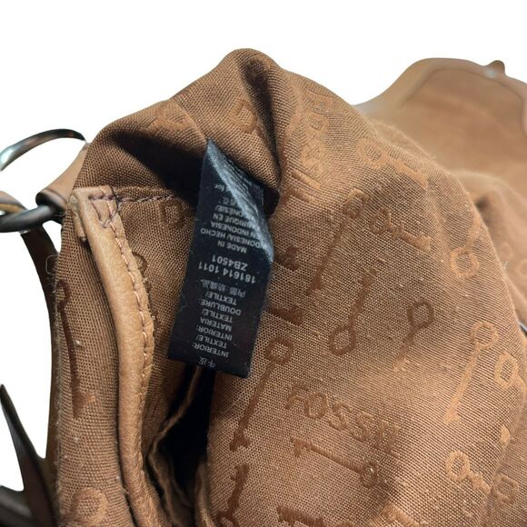 Fossil ZB4501 Womens Caramel Maddox Organizer Flap Turn Lock Satchel Handbag - Picture 9 of 12